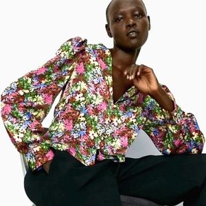 ZARA Floral Button Up Long Sleeve Blouse - Small
